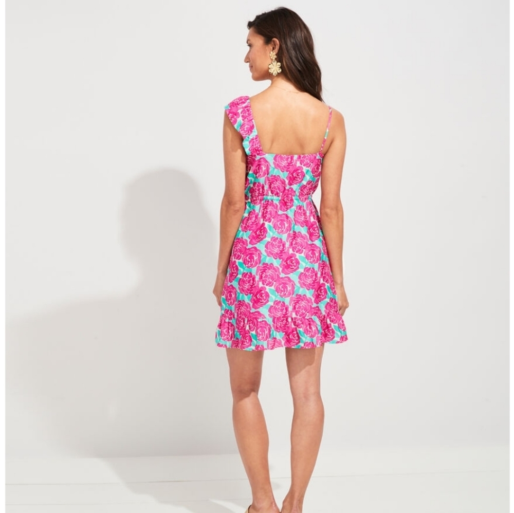 Vineyard Vines Pink Floral One-Shoulder Ruffle Dress - Picture 2 of 8